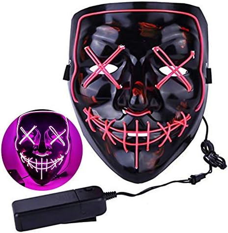 Finewlo LED Light Up Purge Frightening Cosplay Santa Mask for Christmas April Fool's Day Teasing Black Holiday Parties Glow,Costume,Pink
