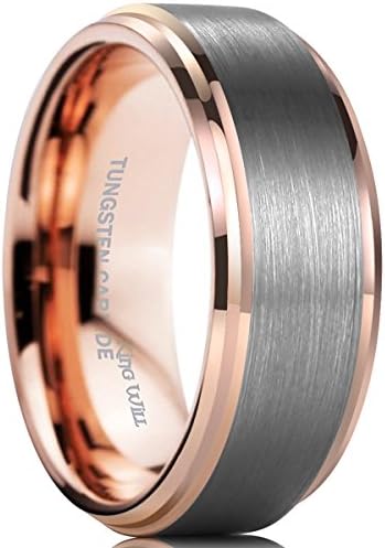 King WillDuo Unisex 5mm 6mm 7mm 8mm 18k Rose Gold Plated Tungsten Carbide Ring Two Tone Silver Wedding Band