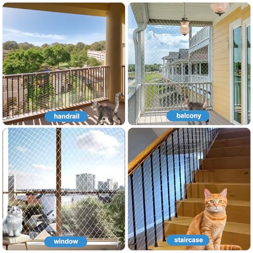 Cat Balcony Netting, 3 x 8 m Transparent Cat Protective Net for Securing Balconies, Terraces, Windows, Skylights and Doors