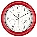 BEW Large Outdoor Clock for Patio, Waterproof Thermometer Hygrometer Combo Outdoor Clock, Silent Battery Operated Wall Clock for Pool, Balcony, Fence, Porch (18-Inch, Empire Red)