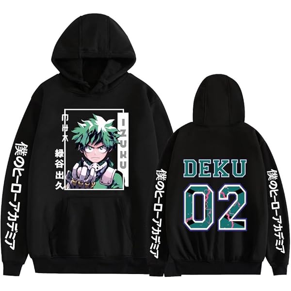 Felpa con cappuccio a maniche lunghe con motivo anime MHA
