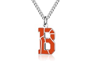 AIAINAGI Basketball Initial A-Z Letter Necklace for Boys Basketball Charm Pendant Stainless Steel Silver Chain 22 inch Personalized Basketball Gift for Men Women Girls