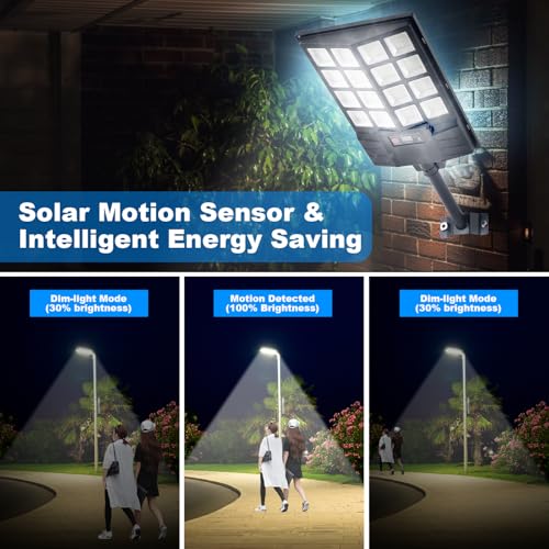 Solar Street Lights Outdoor, 8500K Solar Powered Driveway Light, LED Flood Motion Sensor Dusk Dawn Illumination Waterproof Mount Security Lights for Parking Lot, Backyard, Garage, Path
