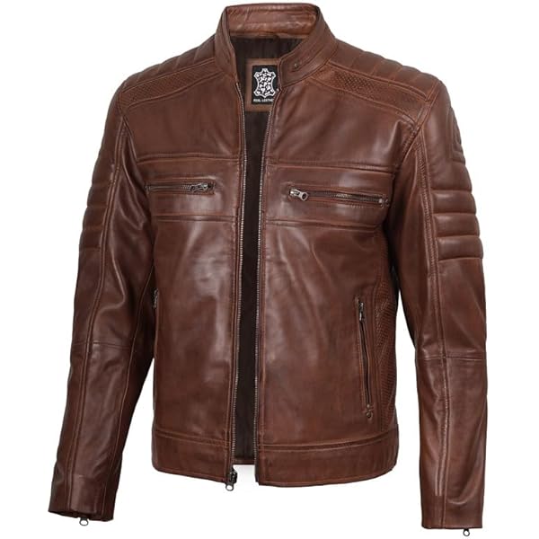 Men's Biker Motorcycle Vintage Brown Distressed Classic Diamond