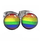 LilMents Rainbow Colors Unisex Mens Womens Stainless Steel Stud Earrings Pair (6.5mm Diameter)
