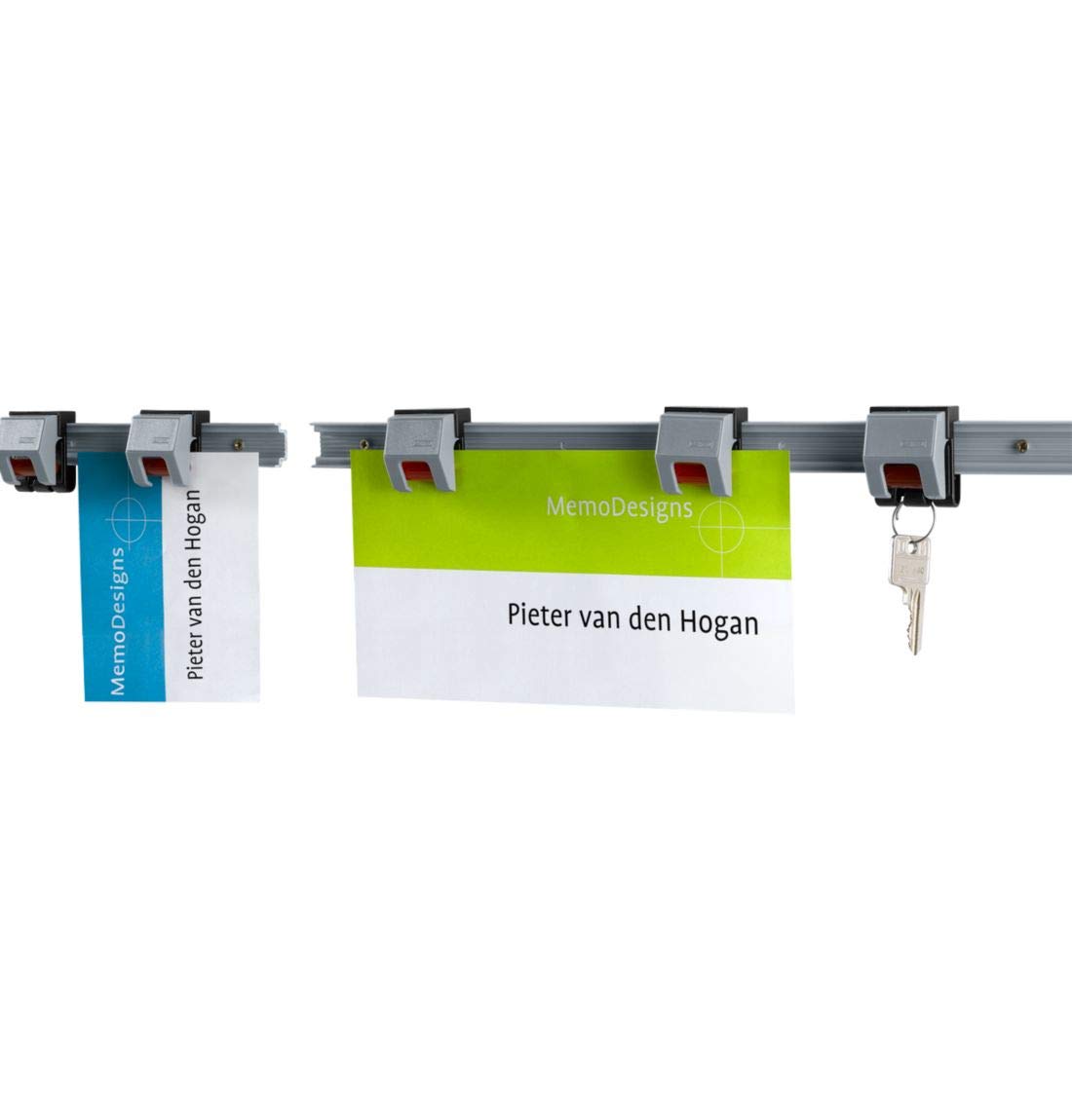 Maul Roller Clip Wall Rail, Including 4 Roller Clips, Break-Proof Plastic, 100 x 3.8 cm, Grey