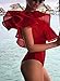 Women Summer Irregular Ruffles Sleeveless One Piece Bodysuit Leotards Rompers (S, Red-2)