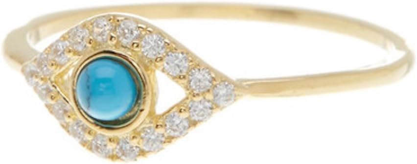 ADORNIA Turquoise and Swarovski Crystal Evil Eye Ring