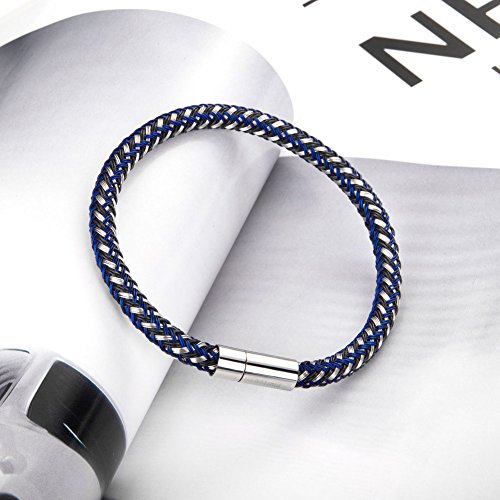 murtoo Stainless Steel Bracelet for Gift Braided Bracelet For Men Women Titanium Magnetic Clasp 8.27" Perfect Gift (Blue)