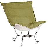 Howard Elliott Collection Scroll Puff Rocker Seating Chair with Cover, Multipurpose Butterfly Alternate Seating with Titanium