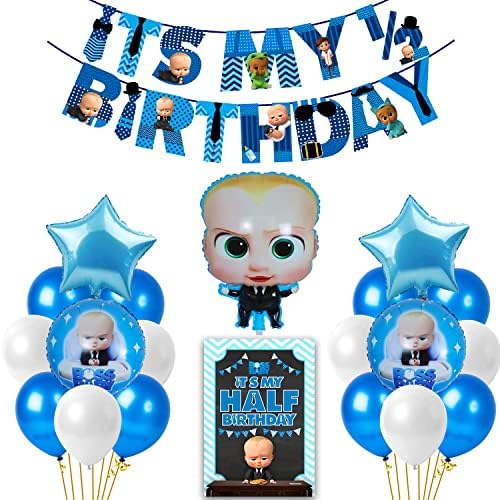 Red Cartoon Half Birthday Decorations - 6 Months Balloon & Banner Set For Boys' Parties