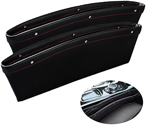 Fourcase Car Pocket Organizer, 2Pack PU Leather Car Seat Console Gap Filler and Catcher Organizer (Black)