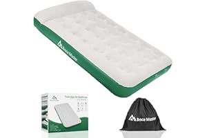 Brace Master Air Mattress, Air Bed Camping, Waterproof Flocked Inflatable Mattress Single with Pillow, with Storage Bag, Gree