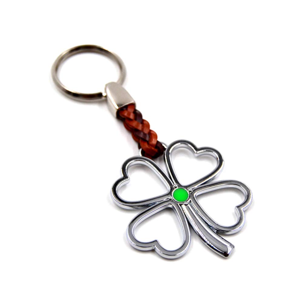 Four-Leaf Clover Key Ring, Metal Ring is 2 mm Thick, Shell is Attached with Synthetic Leather, Approx. 11 cm in Total