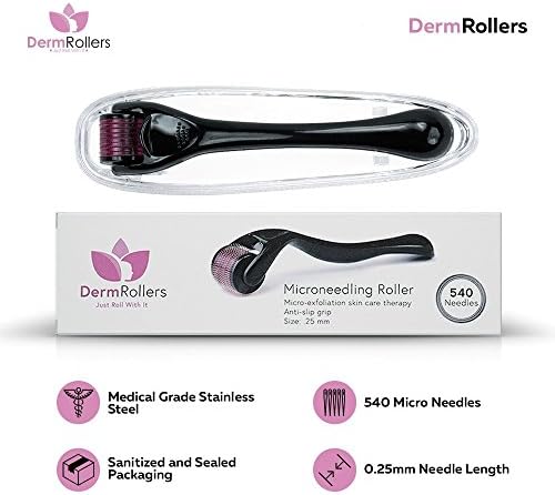 Derma Roller Cosmetic Needling Instrument For Face, 540 Titanium Micro Needle.25mm - Includes Free Storage Case (1-Pack)