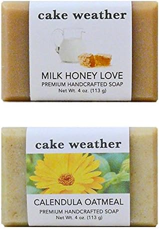 MILK HONEY LOVE + CALENDULA OATMEAL Natural Handcrafted Soap Set for Sensitive Skin/Eczema-Friendly - 2 x 4 Oz Bars (1 Set)