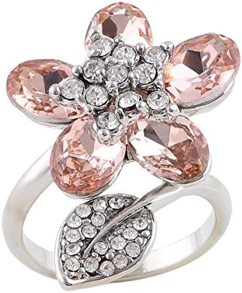 Shuyani Pretty Blooming Star Flower Design setted Pink Oval Zircon Crystal Wedding Ring (white-gold-plated, 10)