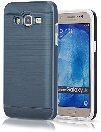 Galaxy J5 Case, Aomax Brushed Metal Texture,Clear TPU Rubber Plastic Heavy Duty Hybrid Gel Slim Fit Protective Case For Samsung Galaxy J5 J500 2015 (LS3 Metal Slate)