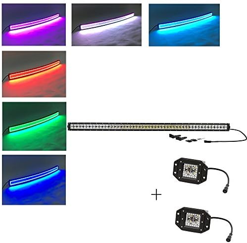 NKLighting Combo Beam 60 degree Straight 240w 42" led light bar with RGB halo ring+2 pcs free 3" flushmount led work light Pods halo for SUV ATV wagon truck car 4x4 offroad Swicth wiring harness