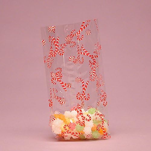 Panda Party Supplies Christmas Mint Candy Canes Print Cello Treat Bags (100)
