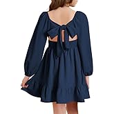 DOKOTOO KIDS Girls Tie Back Off Shoulder Dress Ruffle Long Sleeve Fall Spring Dresses 4-15 Years