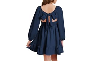 DOKOTOO KIDS Girls Casual Long Sleeve Ruffle Hem Tie Back Off Shoulder Dresses 4-15 Years
