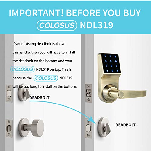 COLOSUS NDL319 Keyless Electronic Trusted Digital Smart Door Lock for Home & Office Security, Touchscreen - 50 User Codes + 4 Key Fobs + 1 Remote + 2 Keys (Gold) ... - Thumbnail 6