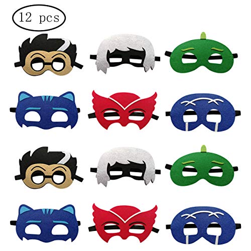 Party Nice 12 pcs Cartoon Hero Masks Party Favors for Kid with All Characters Catboy/Owlette/Gekko/Romeo/Night Ninja/Luna Girl - Birthday Party Masks for Children Aged 3+