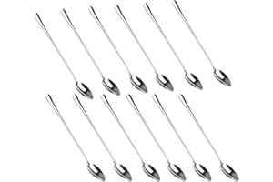 12 Pcs Dessert Spoons, Long Handle 7.8 Inch Stainless Steel Tea Spoons,Bar Cocktail Teaspoon, Ice Cream, Coffee, Dessert, Mil