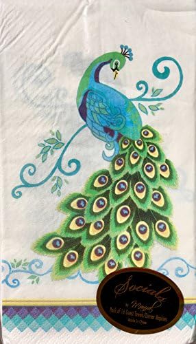 Socials by Manuel Set of 16 Guest Towels Dinner Buffet Napkins - Blue Green Peacock