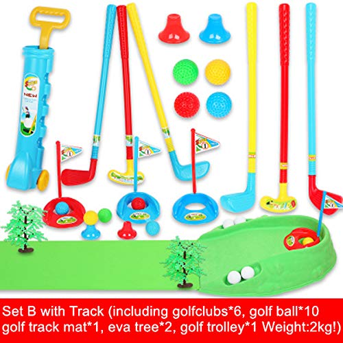 Krassu - New and Sport Kids Toys Mini Golf Set Toy Sports Indoor Outdoor Games Best Birthday Gift Golfclub Golfball Portable Trolley Family Game [5]