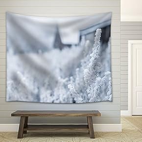 White Frost on Grasses in The Winter Morning - Fabric Wall Tapestry Home Decor - 51x60 inches