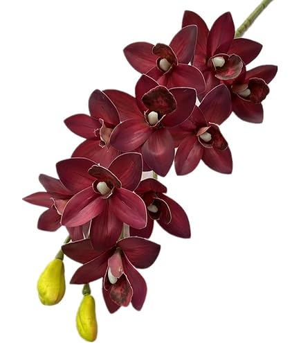 Cdar Artificial Silk Orchid Bouquet - 12 Green Cymbidium Orchids, Fake Flower Arrangement For Home & Wedding