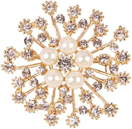 Bluecastle Fashion Jewelry Floral Ivory Bling Imitation Pearls and Silver-Tone Crystal Bride Bridesmaid Bridal Wedding Hair Clip Brooch Broach Brooch Pin (GOLD Snowflake Pearl)
