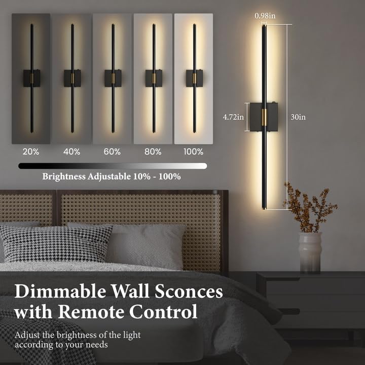 Wall Sconces Set of 2 Battery Operated, Wireless USB Rechargeable Wall Lights with Remote Control, 360° Rotation, 8000mAh LED Dimmable Picture Lamp for Living Room, Bedroom, Hallway