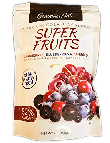 GourmetNut Dark Chocolate Covered Super Fruits 7 Oz! 3 Flavors, Strawberry, Blueberry and Cherry! Delicious And Healthy Snack! Choose Your Snack! (Fruits)