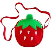 Strawberry Shape Plush Shoulder Bags, Strawberry Lovely Crossbody Bag Candy Bag, Kids Cute Bag, Mini Plush Cion Purse for Toddler Girls