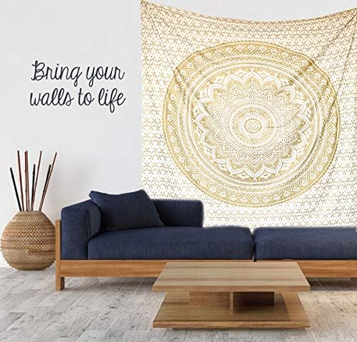 raajsee Metallic Gold Tapestry Wall Hanging Mandala-Bohemian Dorm Decor Hippie Tapestries-Boho Bedding Golden bedspread yoga mat throw (White Gold Ombre - Image 3
