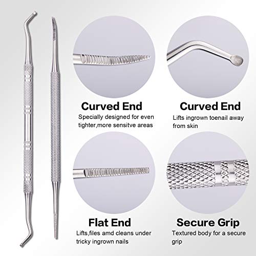 PrettyDiva Ingrown Toenail Tool - Surgical Grade Stainless Steel Toenail File and Nail Lifter Double Sided Manicure Pedicure Tool Set - Thumbnail 3