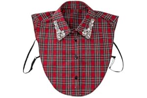 Red Christmas Plaid Rhinestone Detachable Collar, Christmas Sparkle Collar Women's Stylish Half Shirt False Blouse