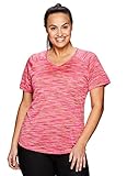 RBX Active Women's Plus Size Striated Short Sleeve Top Coral 2X