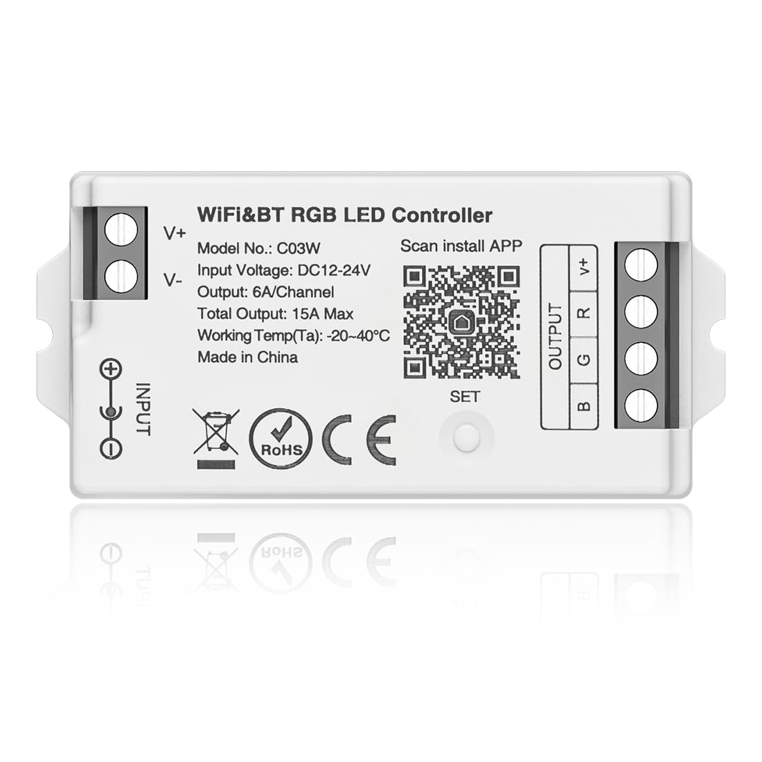 BTF-LIGHTING C03W RGB PWM SMD FCOB (+ R G B) 4PIN LED Strip 2.4 GHz WiFi LED Controller Compatible with Alexa Google Home Smartphone APP Control Work with WR01RF RC03RFB Remote