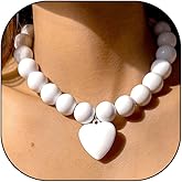 FUTIMELY Chunky Beaded Heart Charming Necklace for Women,Y2k Puffy Love Pendant Round Beads Strand Necklaces,Punk Red Resin Heart Choker Cool Halloween Jewelry