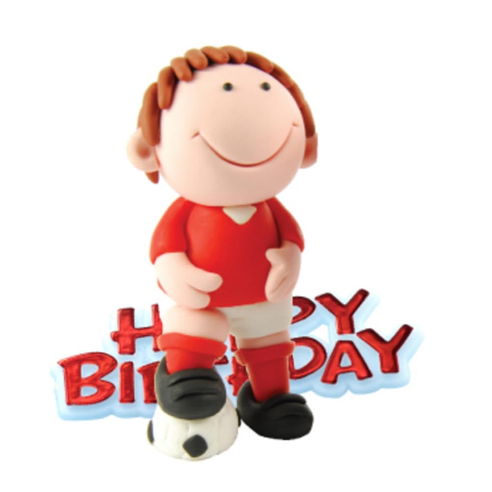 Anniversary House Football Cake Topper Keepsake Set, Red, 2-Piece Birthday Cake Decorations, Sturdy Resin Topper and Happy Birthday Motto, Football Cake Unisex, CD102R, 7.5cm (3")