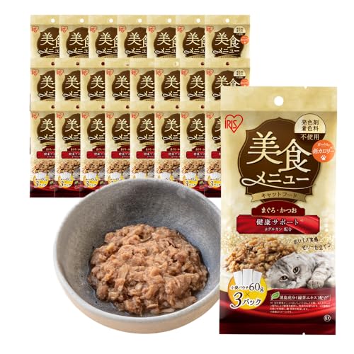 アイリスオーヤマ 美食メニュー 猫 ウェットフード パウチ 【まぐろ・かつお】 60g×72P 発色剤・着色料不使用、低カロリー 消臭成分(緑茶エキス)配合 キャットフード ウェット ゼリータイプ 健康サポート βグルカン配合