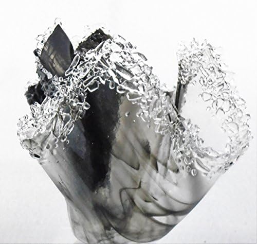 Black and Clear Lacy Edged Vase Candle Holder Decorative Handcrafted Fused Glass