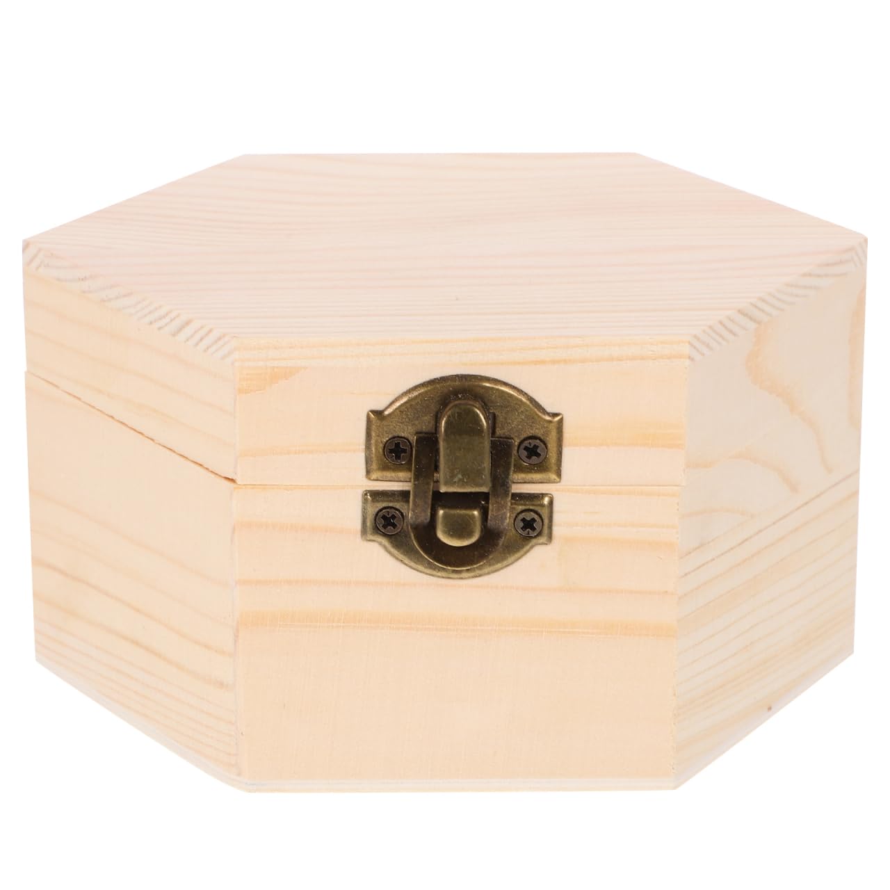 LIFKOME Vintage Khaki Wooden Jewelry Storage Box with Metal Buckle Hexagonal Unfinished Craft Container for Necklaces Earrings and Gifts