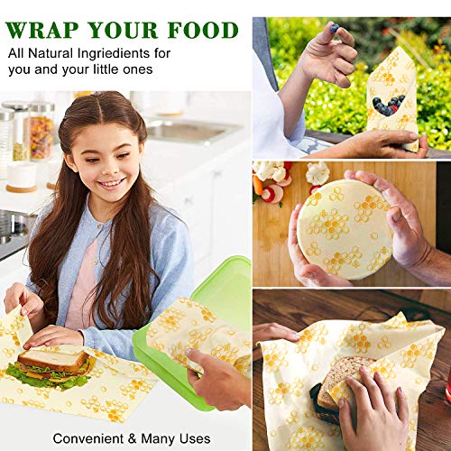 Reusable Beeswax Food Wrap 3-Pack, JONYJ Eco-Friendly Reusable Sandwich Wraps, Plastic Alternative Sustainable Organic Food Storage Wrap for Cheese, Fruit, Bread, Snacks - 1 Large, 1 Medium, 1 Small