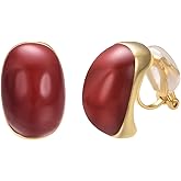 Yoursfs Red/Green Enamel Clip on Earring for Women Gold Clip Oval Clip on Earring non Pierced Trendy Dainty Cute Jewelry