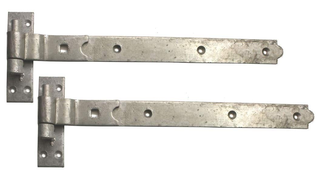 Merriway BH06866 (2 Pcs) Gate Hinges Heavy Duty Hook and Band Cranked Necked Galvanised 450mm (18 Inch) - Pack of 2 Pieces